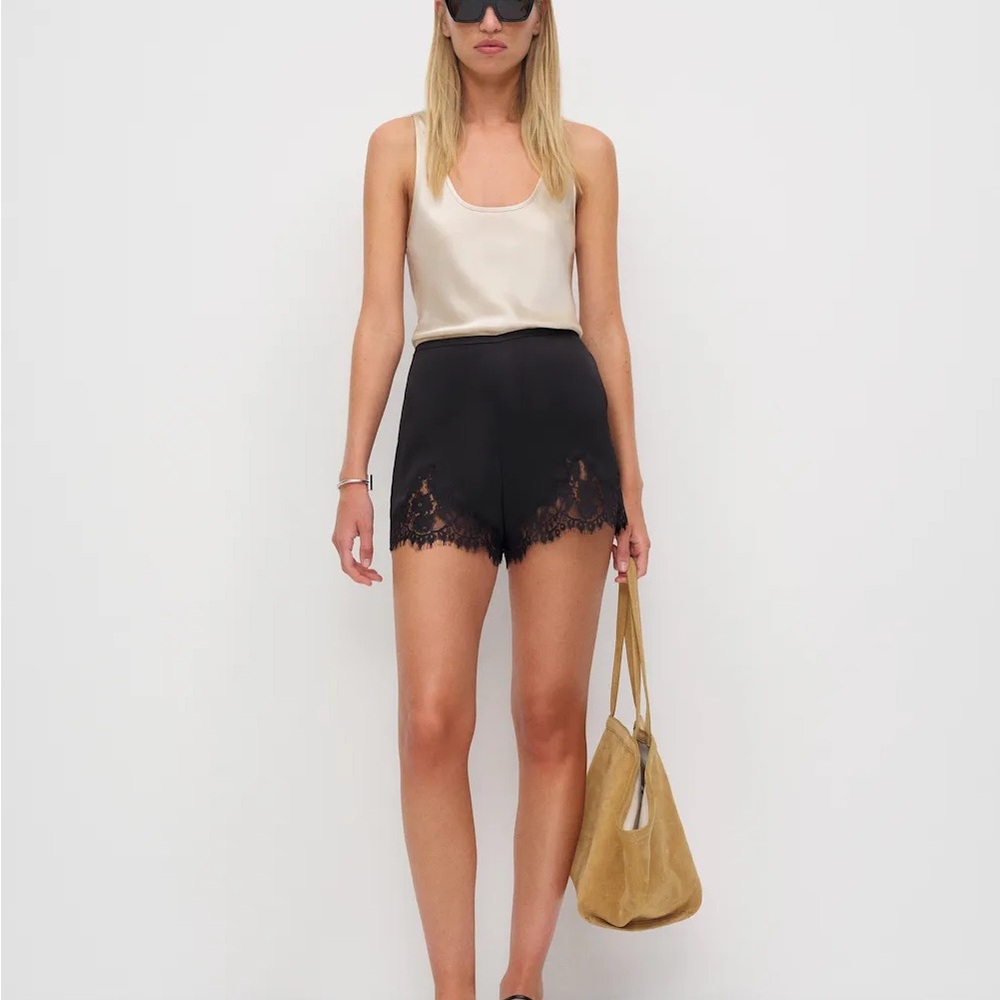 Reformation Fern Black Satin Lace-Trim Shorts Size S - Picture 2 of 6